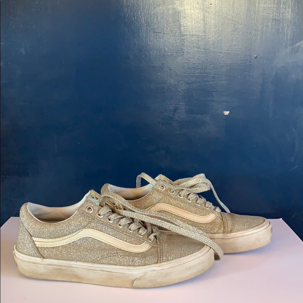 Old Skool Silver and White Glitter Skate Vans